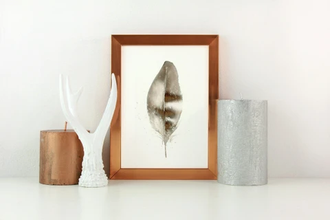 Image of a feather watercolor painting by Shayna Larsen, originals & prints available