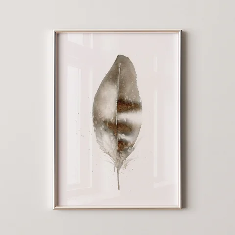 Image of a feather watercolor painting by Shayna Larsen, originals & prints available