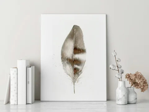 Image of a feather watercolor painting by Shayna Larsen, originals & prints available