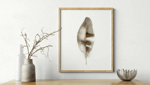 Image of a feather watercolor painting by Shayna Larsen, originals & prints available