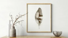 Image of a feather watercolor painting by Shayna Larsen, originals & prints available