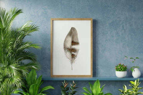 Image of a feather watercolor painting by Shayna Larsen, originals & prints available