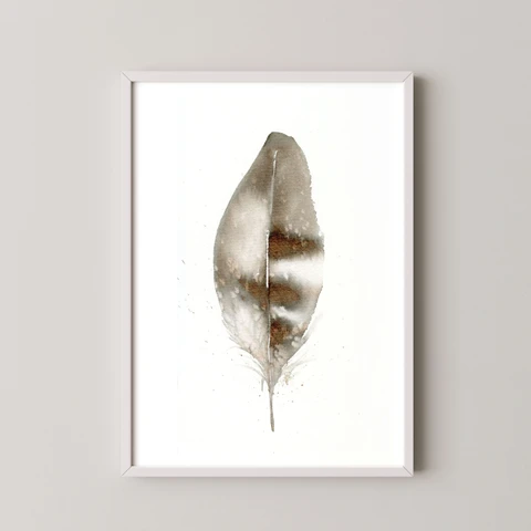 Image of a feather watercolor painting by Shayna Larsen, originals & prints available