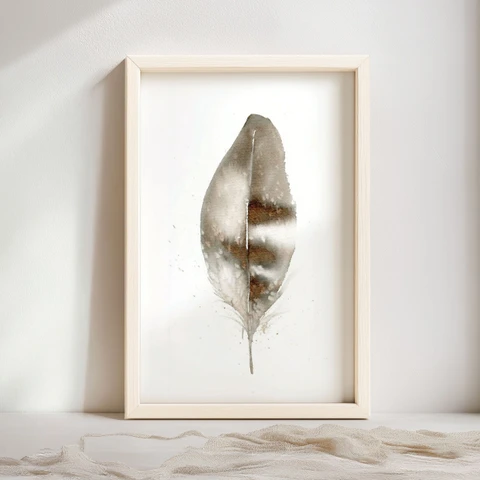 Image of a feather watercolor painting by Shayna Larsen, originals & prints available