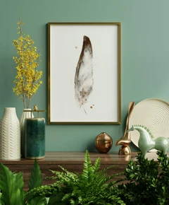 Image of a feather watercolor painting by Shayna Larsen, originals & prints available