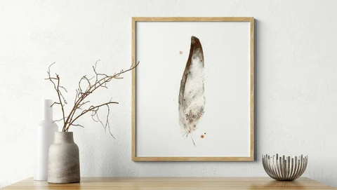 Image of a feather watercolor painting by Shayna Larsen, originals & prints available