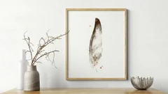 Image of a feather watercolor painting by Shayna Larsen, originals & prints available