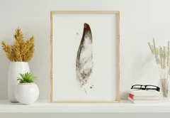 Image of a feather watercolor painting by Shayna Larsen, originals & prints available