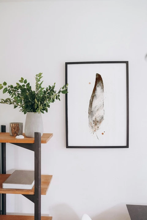 Image of a feather watercolor painting by Shayna Larsen, originals & prints available