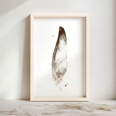 Image of a feather watercolor painting by Shayna Larsen, originals & prints available