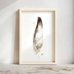 Image of a feather watercolor painting by Shayna Larsen, originals & prints available