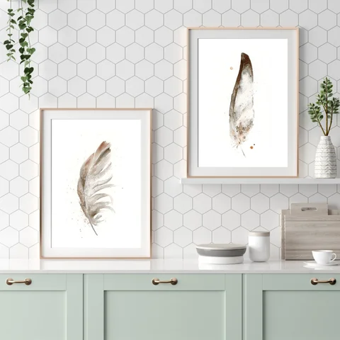 Image of a feather watercolor painting by Shayna Larsen, originals & prints available