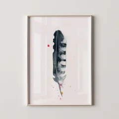 Image of a feather watercolor painting by Shayna Larsen, originals & prints available