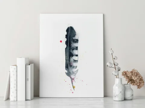 Image of a feather watercolor painting by Shayna Larsen, originals & prints available