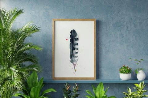 Image of a feather watercolor painting by Shayna Larsen, originals & prints available