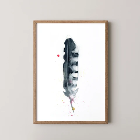 Image of a feather watercolor painting by Shayna Larsen, originals & prints available