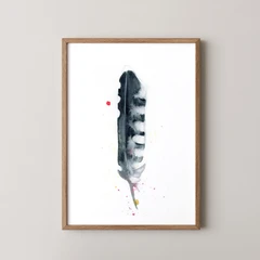 Image of a feather watercolor painting by Shayna Larsen, originals & prints available
