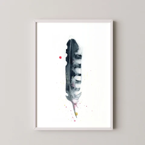 Image of a feather watercolor painting by Shayna Larsen, originals & prints available