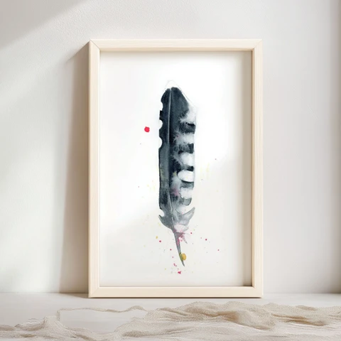Image of a feather watercolor painting by Shayna Larsen, originals & prints available
