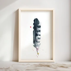 Image of a feather watercolor painting by Shayna Larsen, originals & prints available