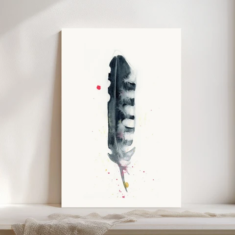 Image of a feather watercolor painting by Shayna Larsen, originals & prints available