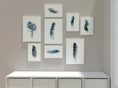 Image of a feather watercolor painting by Shayna Larsen, originals & prints available