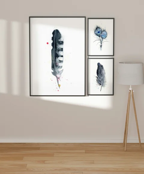 Image of a feather watercolor painting by Shayna Larsen, originals & prints available
