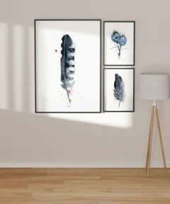 Image of a feather watercolor painting by Shayna Larsen, originals & prints available