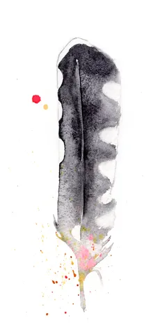 Image of a feather watercolor painting by Shayna Larsen, originals & prints available