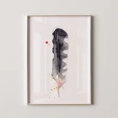 Image of a feather watercolor painting by Shayna Larsen, originals & prints available