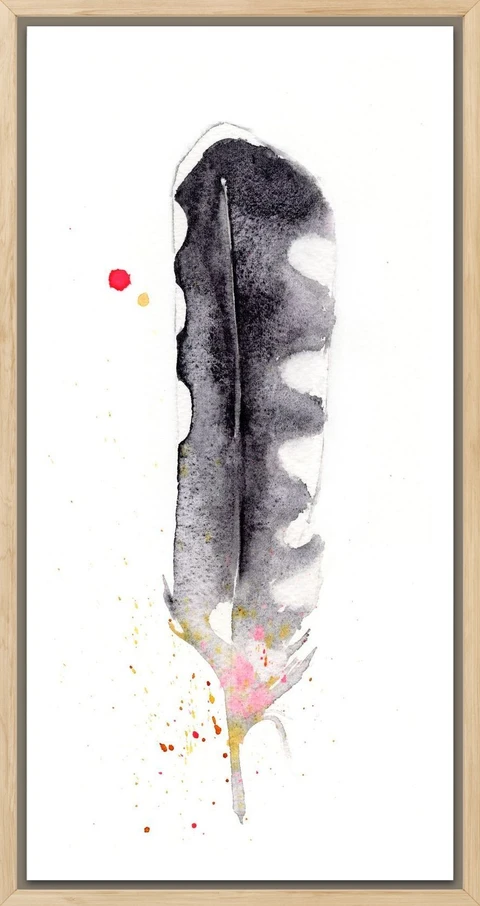 Image of a feather watercolor painting by Shayna Larsen, originals & prints available