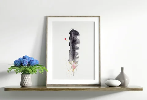 Image of a feather watercolor painting by Shayna Larsen, originals & prints available