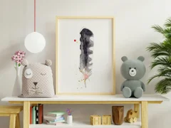 Image of a feather watercolor painting by Shayna Larsen, originals & prints available