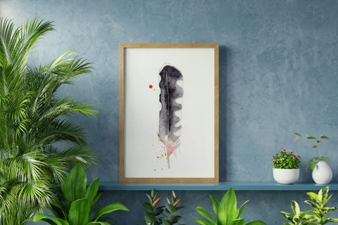 Image of a feather watercolor painting by Shayna Larsen, originals & prints available