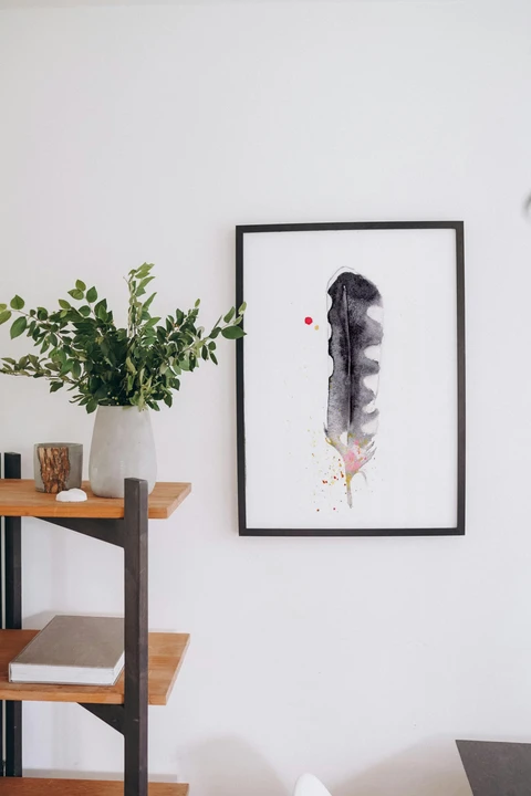 Image of a feather watercolor painting by Shayna Larsen, originals & prints available