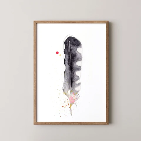 Image of a feather watercolor painting by Shayna Larsen, originals & prints available