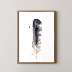 Image of a feather watercolor painting by Shayna Larsen, originals & prints available