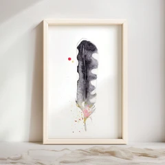 Image of a feather watercolor painting by Shayna Larsen, originals & prints available