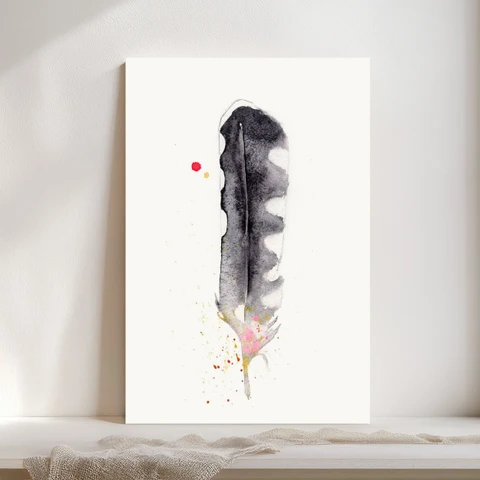 Image of a feather watercolor painting by Shayna Larsen, originals & prints available