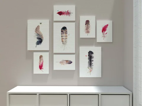 Image of a feather watercolor painting by Shayna Larsen, originals & prints available