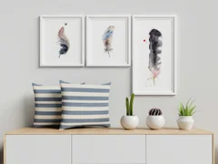 Image of a feather watercolor painting by Shayna Larsen, originals & prints available