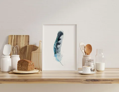 Image of a feather watercolor painting by Shayna Larsen, originals & prints available