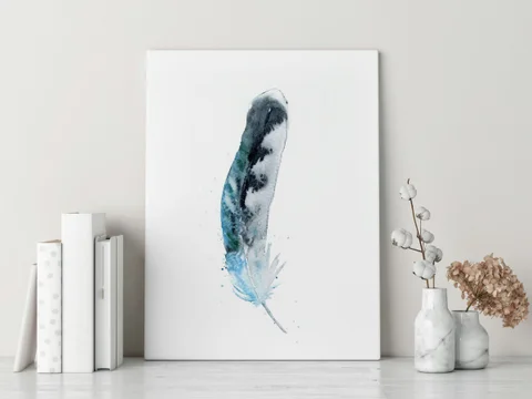 Image of a feather watercolor painting by Shayna Larsen, originals & prints available