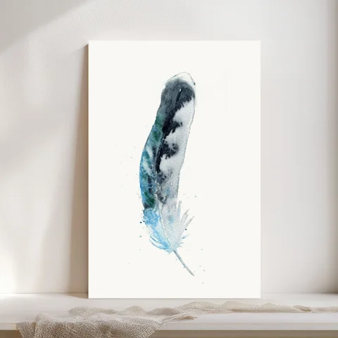 Image of a feather watercolor painting by Shayna Larsen, originals & prints available