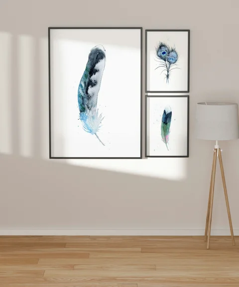 Image of a feather watercolor painting by Shayna Larsen, originals & prints available