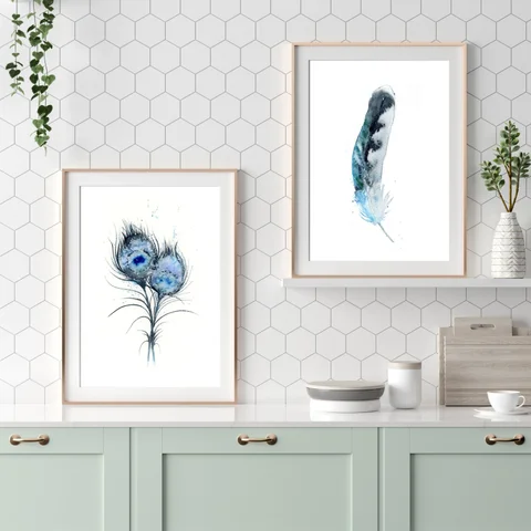 Image of a feather watercolor painting by Shayna Larsen, originals & prints available