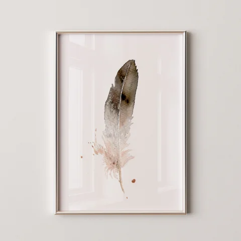Image of a feather watercolor painting by Shayna Larsen, originals & prints available