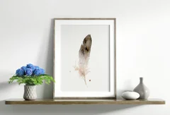 Image of a feather watercolor painting by Shayna Larsen, originals & prints available