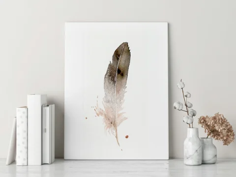 Image of a feather watercolor painting by Shayna Larsen, originals & prints available