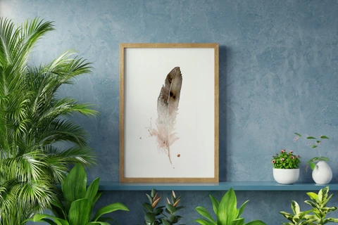 Image of a feather watercolor painting by Shayna Larsen, originals & prints available